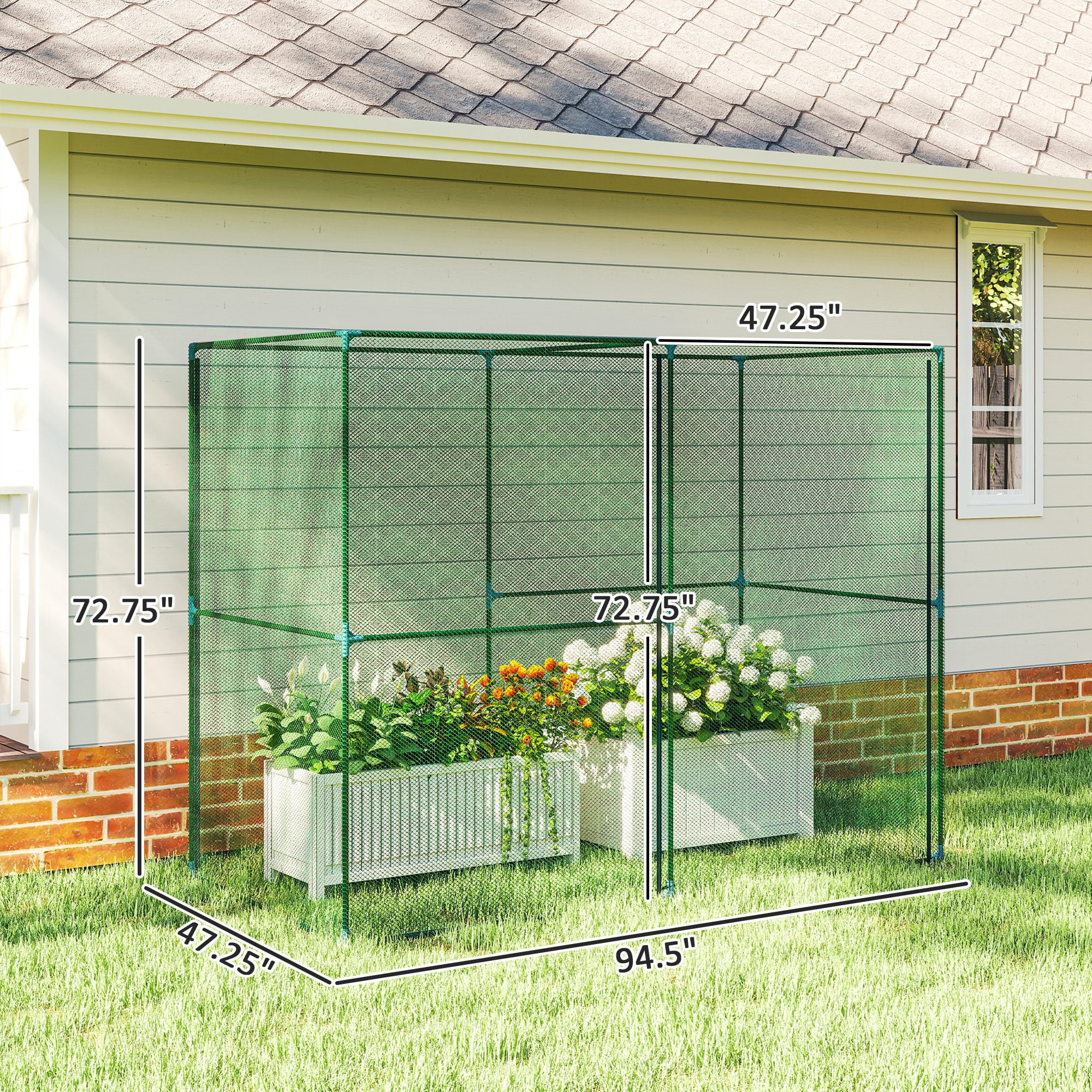 Outsunny 7.9' x 3.9' x 6.1' Walk-in Crop Cage, Garden Plant Protectors from Animals with Roll-Up Zippered Door for Garden, Yard, Lawn, Green