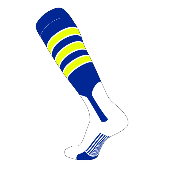 TCK Elite Baseball Knee High Stirrup Socks (D, 7in) Royal, White, NEON Yellow (M)