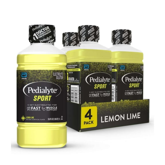 Pedialyte Sport Electrolyte Solution With 5 Key Electrolytes, Lemon Lime, 1 Liter, Pack of 4