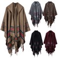 thumbnail image 2 of Mujeres de punto Poncho Cape con capucha de rayas de gran tamaño Cardigan suéter MABOTO Gris, 2 of 4