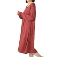 thumbnail image 2 of Defitshape Women's Plus Size Nightgown Cotton Long Sleeve Sleepwear Pajama Night Dress Soft Comfy Knee Length Pleated Stretchy Sleep Gown Burgundy 1X, 2 of 5