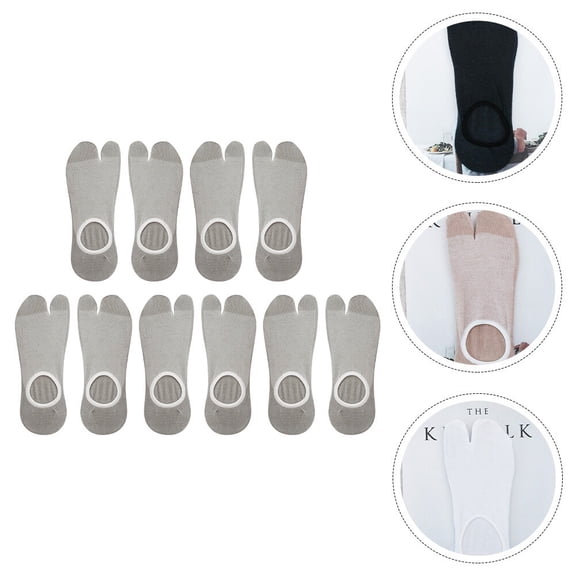 STRANDCHIC 5Pairs Breathable Cotton Two Toe Socks Light Grey Japanese Style No Show Socks
