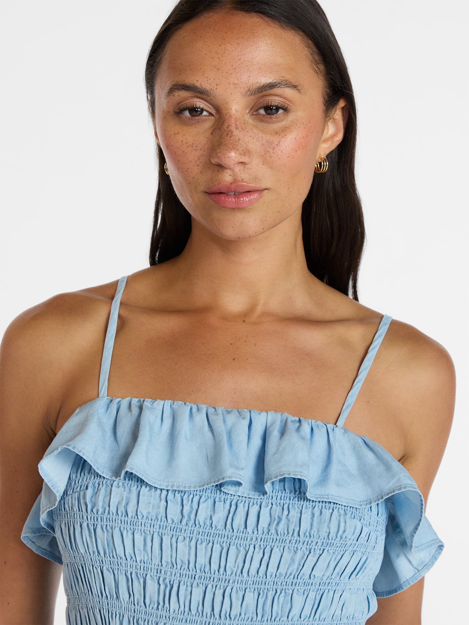 Time and Tru Women's Sleeveless Smocked Midi Dress, Sizes XS-XXXL
