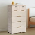 thumbnail image 2 of 5 Tier Lockable Storage Cabinet Plastic Storage Cabinet with 6 Drawers Vertical Clothes Storage Cabinet with Wheels Storage Cabinet for Bedroom Office Living Room Beige Color19.7" x 13.8" x 40.2", 2 of 7