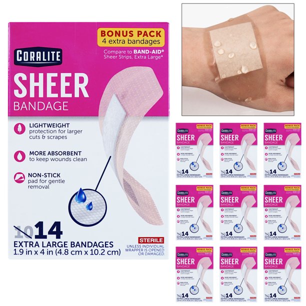 140 Extra Large Sheer Adhesive Bandages 4" Flexible Sterile Pad Wound