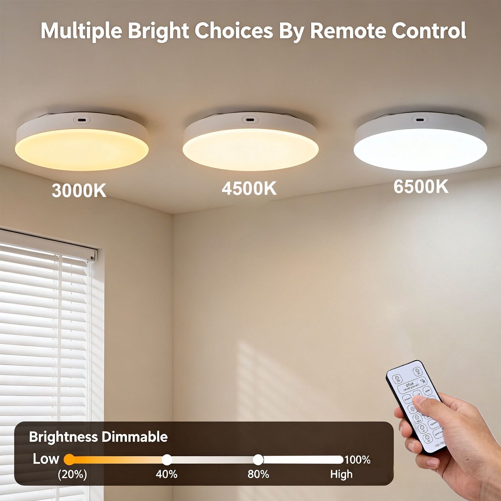 Rechargeable Microwave Motion Sensor Ceiling Light with Remote, Dusk to Dawn, 5m/360° Range, Dimmable Wireless Wall Lights for Living Room, Bedroom, Kitchen, Hallway, Garage