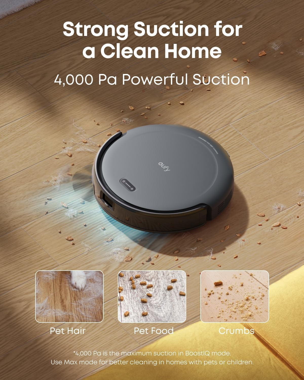 eufy Robot Vacuum C10 with Self Emptying, 8 Weeks Hands Free, Advanced Smart Mapping with LiDAR Navigation, 2.85-Inch Slim Design, Powerful Suction, Edge Expansion Brush for Pet Hair +6 Pack Dust Bag