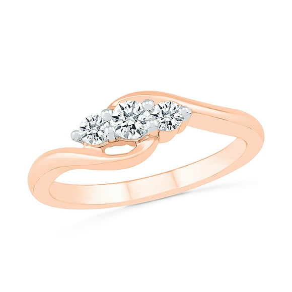DGOLD 10kt Rose Gold Round White Diamond Classic 3 stone Ring (1/4 cttw)