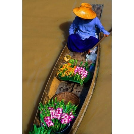 Floating Market at Damnernsaduak near Bangkok Thailand (MR) Canvas Art - Bill Bachmann  DanitaDelimont (16 x