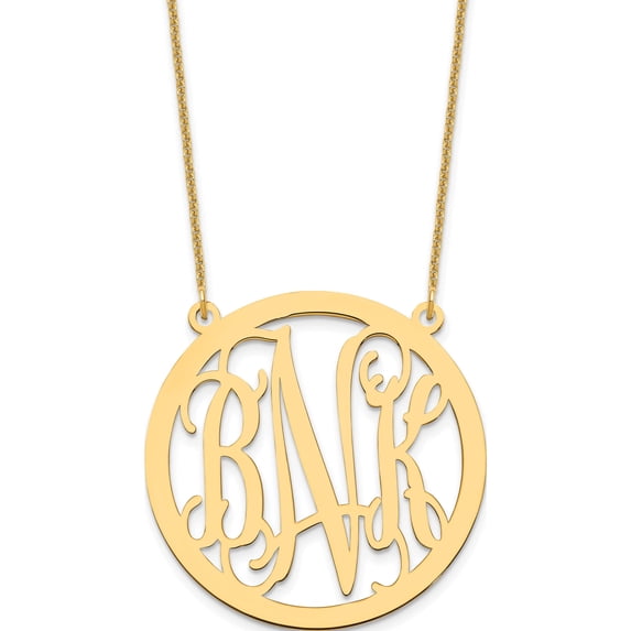 14K Yellow Gold 14Ky Large Circle Monogram Necklace Made In United States xna564y