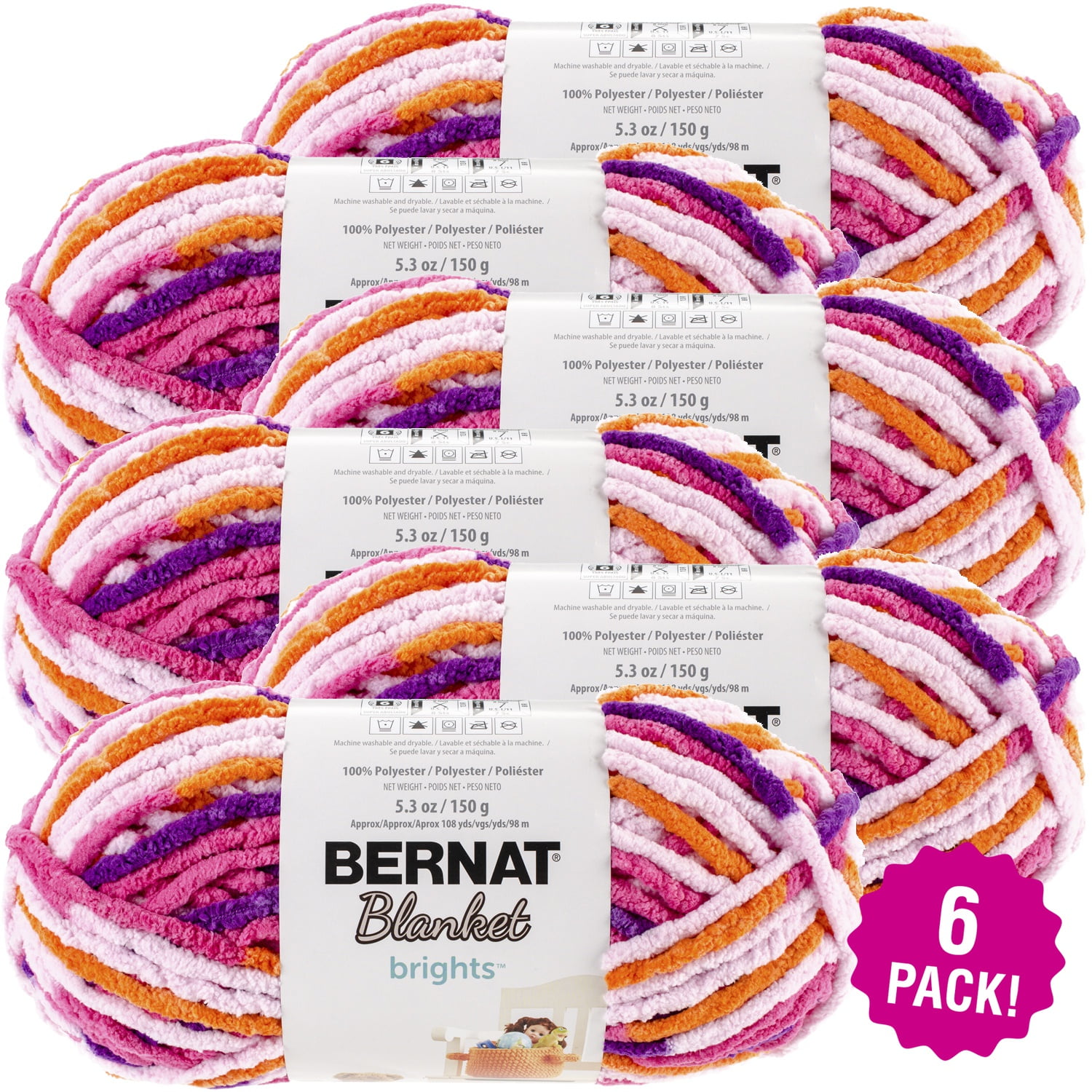 Bernat Blanket Brights Yarn Jump Rope Variegated, Multipack of 6