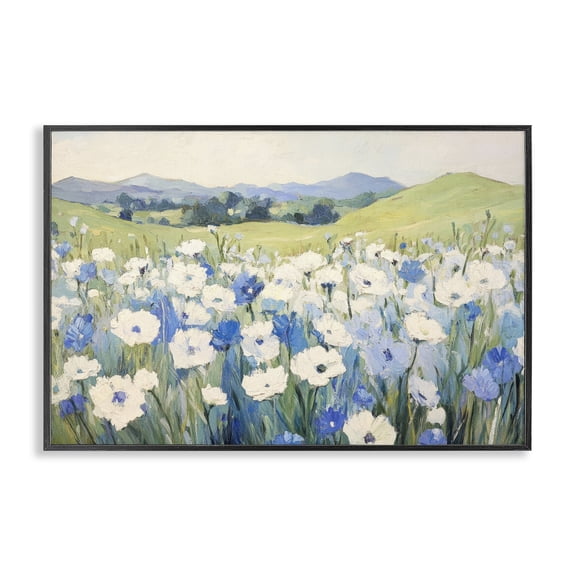 Stupell Industries Traditional Blue & White Daisies Black Framed Giclee Art, 18 x 12, by Petals Prints Design