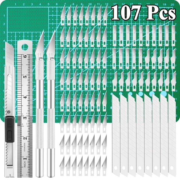 Topsome 107 Pcs Exacto Knife Set, Craft Knife with 102 Exacto Blades, Precision Steel Hobby Knife for Crafting Scrapbooking Stencil Art Paper Modeling