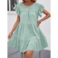 thumbnail image 4 of Mint Green Solid Ruffle Hem Smock Dress With Flutter Sleeves For Casual Holiday Wear, 4 of 6
