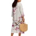 thumbnail image 2 of DISNIMO Bird Flower Print Women Casual Maxi Dress Long V Neck Shift Dresses Loose 3/4 Sleeve Dresses for Women Fashion Linen Style Clothes, S, 2 of 6