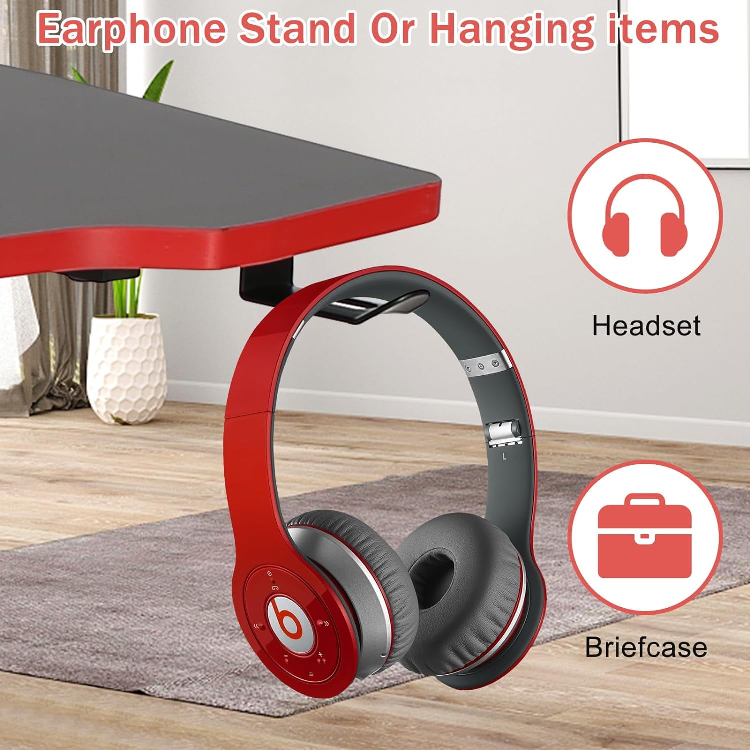 Dkelincs 47 inch Gaming Desk Z-Shaped Computer Desk Home Office Desk with Headphone Hook, Red