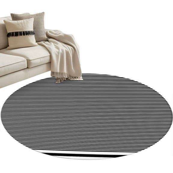 Farmhouse Black White Striped Round Area Rug 4 FT, Non Slip Indoor Outdoor Rug, Modern Stripes Washable Soft Circular Carpet Non-Shedding Floor Mat for Coffee Table Nursery Foyer Balcony