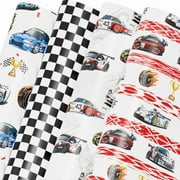 Race Car Wrapping Paper for Boys Kids, 8 Sheets Large Racing Gift Wrap Racecar Wrapping Paper for Christmas Birthday Holiday - 27 x 39.5 Inches Per Sheet