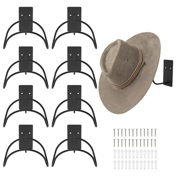 FKSZLL 8Pcs Cowboy Hat Rack Carbon Steel Cowboy Hat Holder Wall Mount Hats Hanger Hooks with Screws and Expansion Screws for Garage Living Room Bedroom