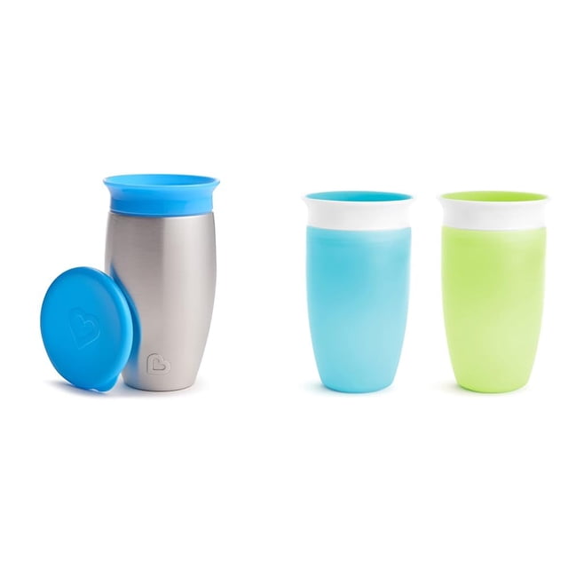 Vaso para sorber Munchkin Miracle 360 para niños pequeños, 300 ml, paquete de 2 unidades, acero inoxidable