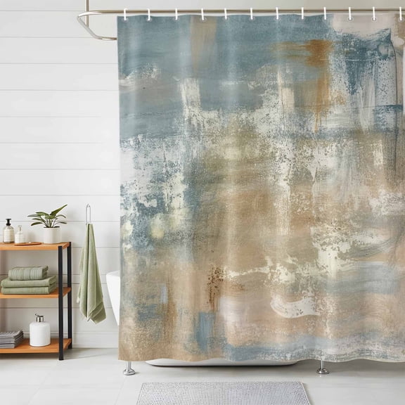 Shower Curtains for Bathroom, Blue Brown Waterproof Fabric Shower Curtain, Vintage Modern Oil Painting Art Abstract Decorative Bathroom Curtain for Bathtub, 66"x72", No Hooks Included