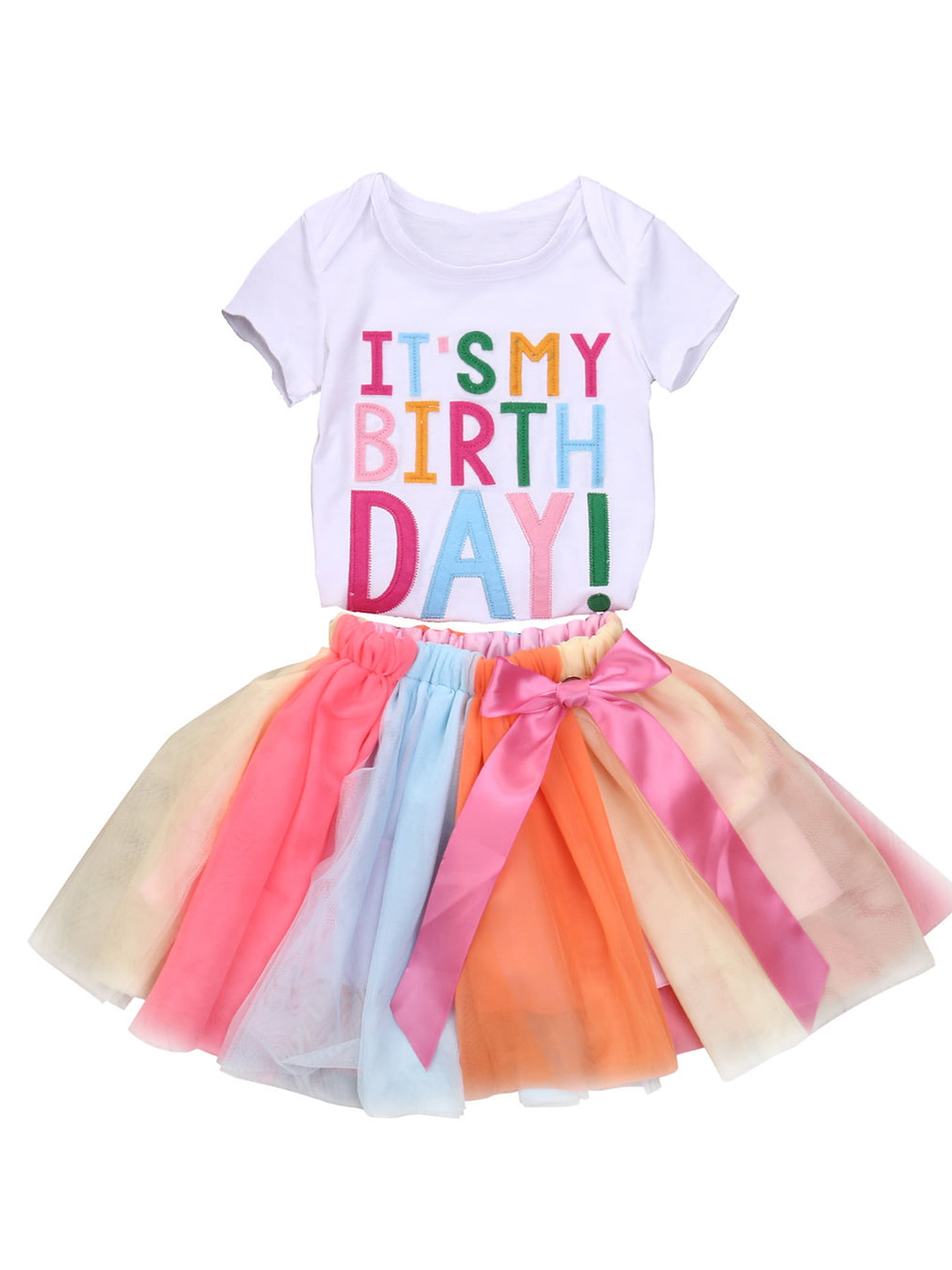 Baby Kids Girls Birthday Clothes Outfit Bow Tutu Skirt Dress+Top Shirt Party Set 