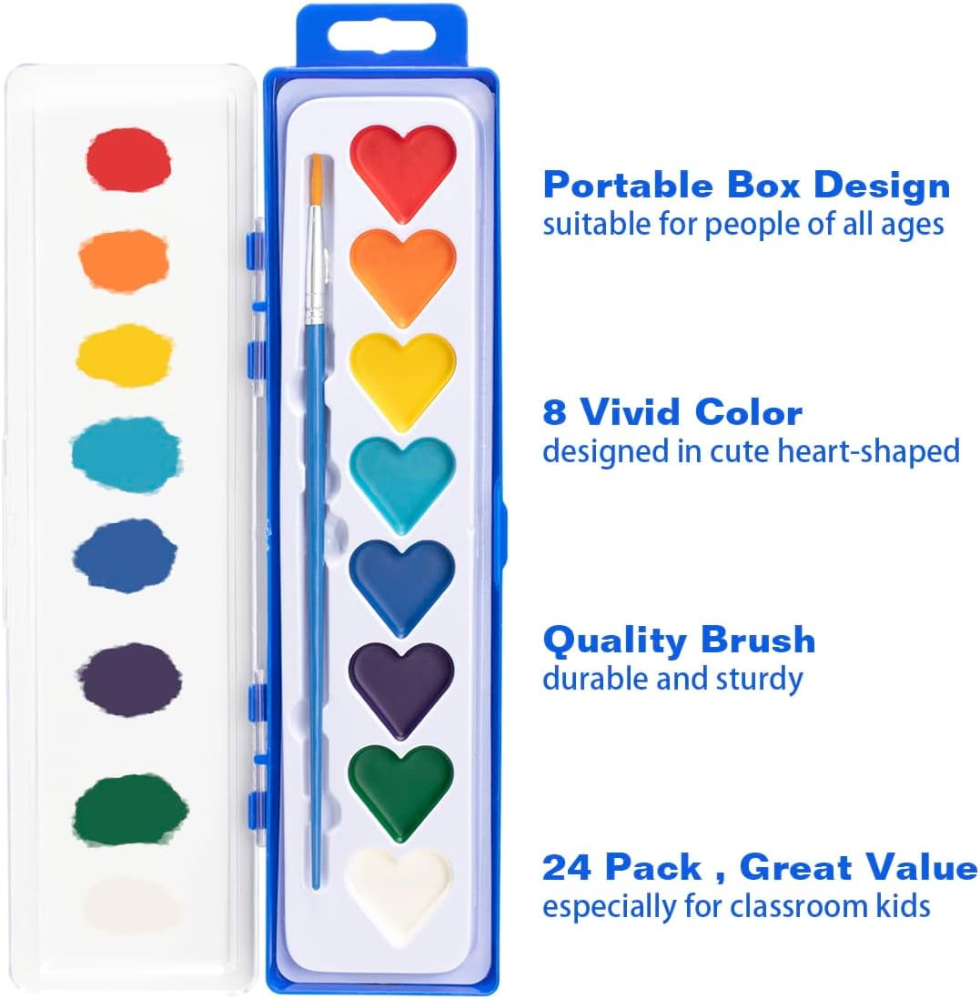Heart Watercolors,Heart Paint Set,Heart Shaped Paint Palette,Heart Watercolor Paint Set,Class Valentine Paint Set,Heart Shaped Watercolor Paint Set,Heart Watercolor(24pcs 8.66*1.96in)from ANMUYUM