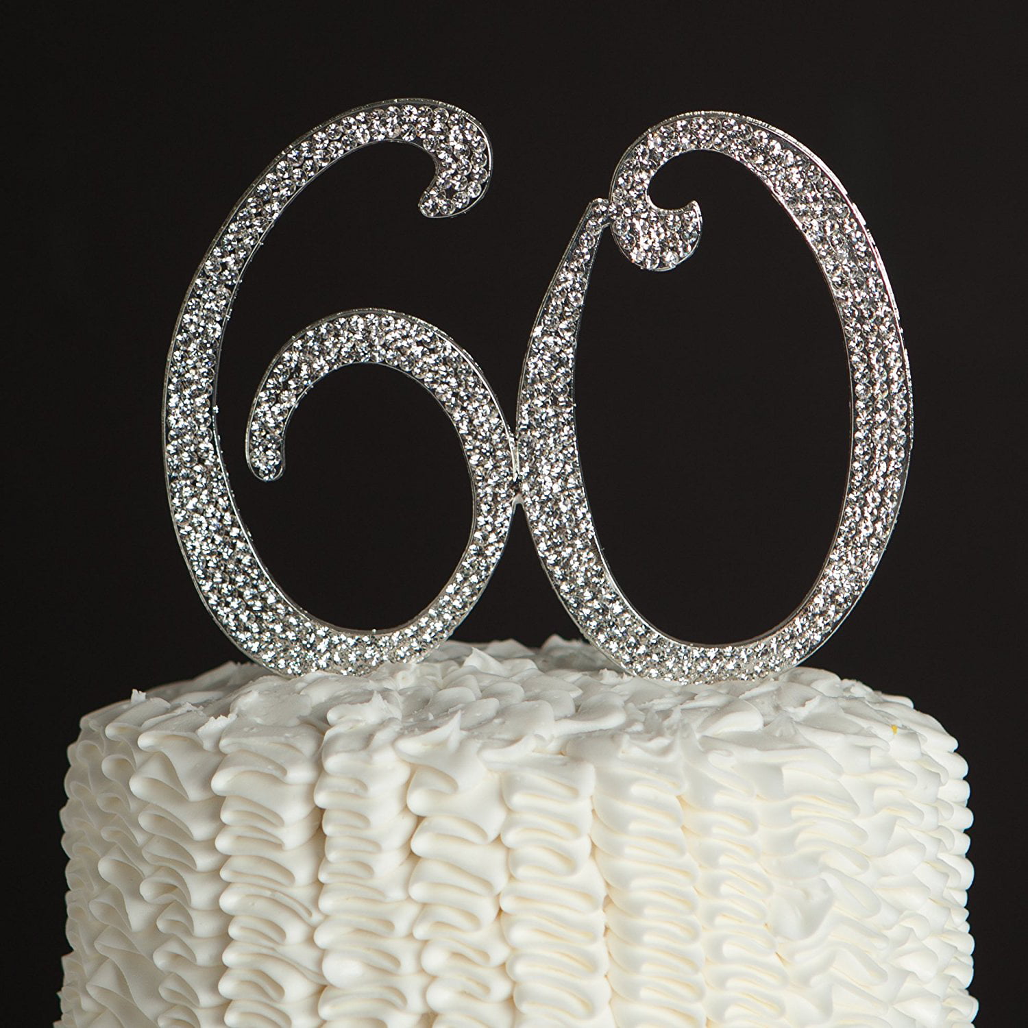 60 Cake Topper For 60th Birthday Or Anniversary Silver Party