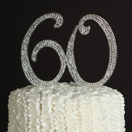 60 Cake Topper for 60th Birthday or Anniversary Silver Party Supplies Decoration Ideas