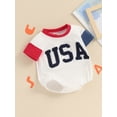 thumbnail image 4 of vera natura Baby Girls Boys Independence Day Romper Short Sleeve Letter Embroidery Contrast Color Romper, 4 of 9