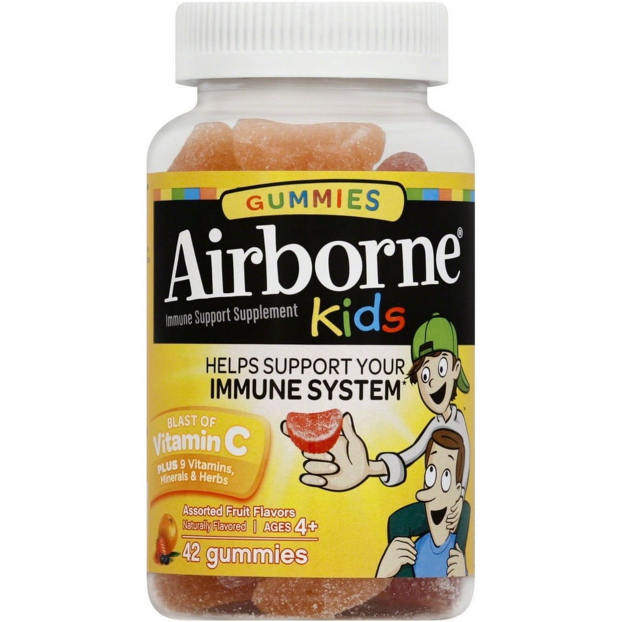 Airborne Kids Gummies Vitamin C Immune Support Supplement, Assorted Fruit Flavors, 42 ct