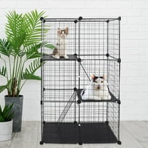 Zorpupoa  3 Tier Metal Cat Cage Indoor  House Detachable Kitten House Cat Exercise Place for 1-2 Small Medium Cats Blackwith 3 Doors and 2 Ladders, Black