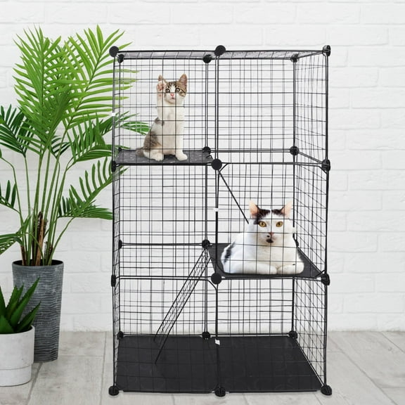 Zorpupoa  3 Tier Metal Cat Cage Indoor  House Detachable Kitten House Cat Exercise Place for 1-2 Small Medium Cats Blackwith 3 Doors and 2 Ladders, Black