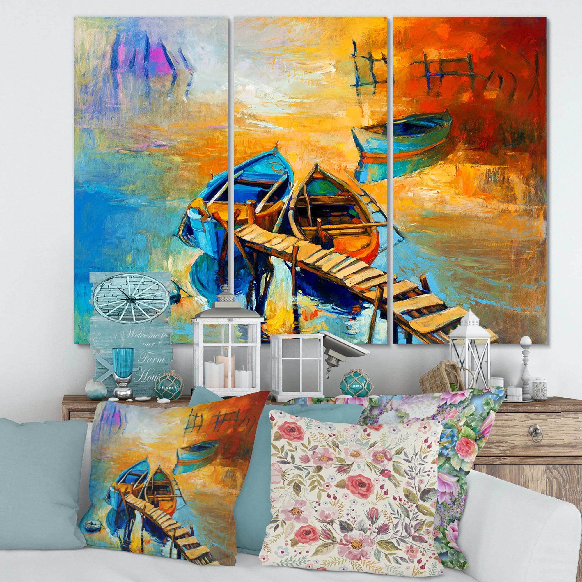 Designart ' Boat At The Lake During Evening Glow V ' Nautical & Coastal Canvas Wall Art Print