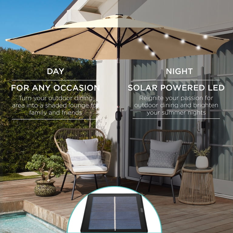best patio sun umbrellas with led lights AreShark 9FT Umbrella Solar Lights, 32 Lighted Pool Umbrella w/Tilt and Crank, Outdoor Market Solar for Garden, Deck, Backyard, Pool and Beach, Beige : Patio, Lawn & quality weather JOYESERY 10 ft. LED Cantilever