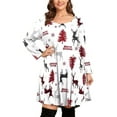 thumbnail image 1 of Bellella Robe de Noël pour Femmes Grande Taille Imprimé Flocon de Neige Robe de Noël Longueur Genou Manches Longues Col Rond Ample Élément C 5TG, 1 of 3