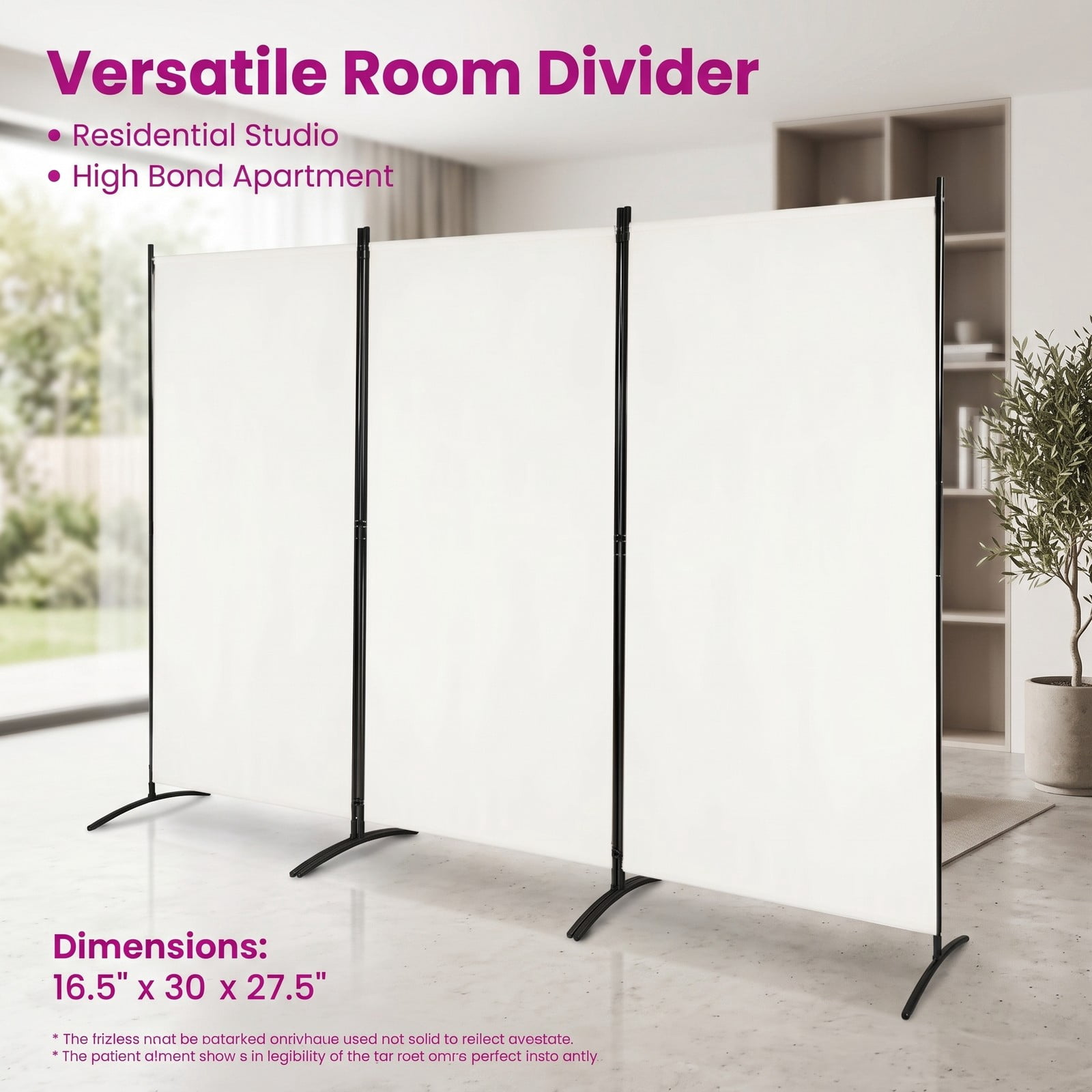 ALPULON 3-Panel Room Divider Folding Privacy Screen, 6 FT Freestanding Partition Panel Screen with Durable Hinges and Steel Base for Office, Bedroom, Home Decor, White