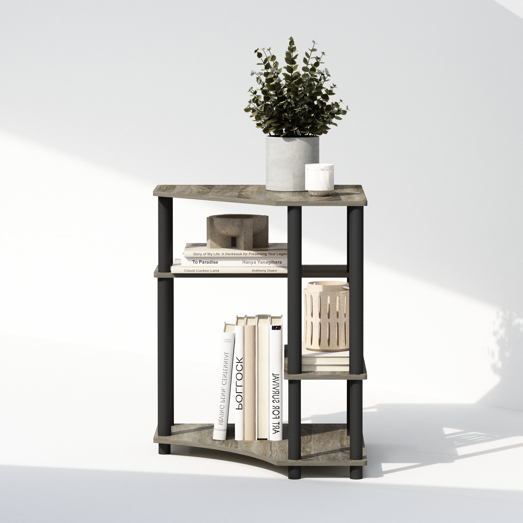 Furinno Turn-N-Tube Multipurpose Corner Shelf, Display Rack, Bookshelf, French Oak/Black