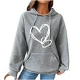 thumbnail image 3 of QATAINLAV Womens Casual Waffle Knit Hoodies Fashion Heart Printed Long Sleeve Pullover Outdoor Drawstring Hooded Sweatshirt with Pocket, Gray, L, 3 of 6