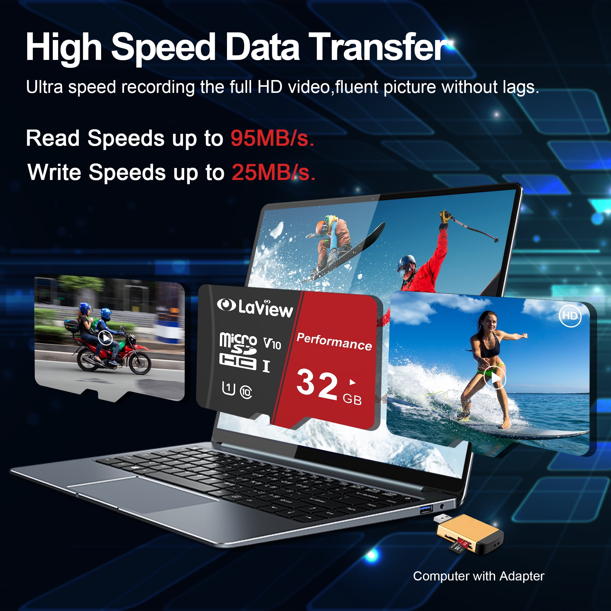 LaView 10 Pcs 32GB Micro SD Cards, 95MB/S & 20MB/S Read & Write Speeds Respectively