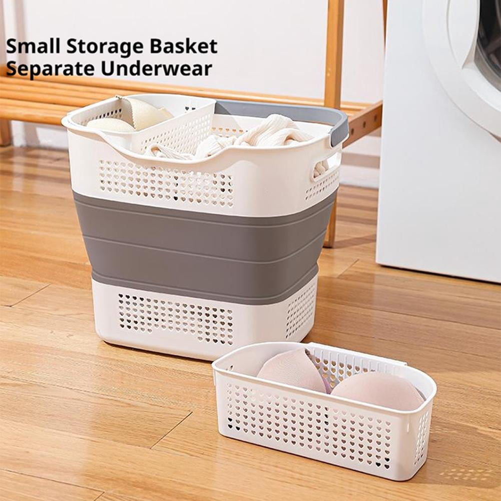 Foldable Laundry Basket with Handles, Collapsible Plastic Laundry Hamper for Clothes Storage, Grey