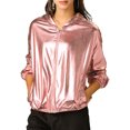 thumbnail image 6 of INSPIRE CHIC Women's Jacket Shiny Long Sleeve Lightweight Zipper Hooded Metallic Jacket S Pink, 6 of 9