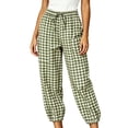 thumbnail image 3 of VBVC Women's Y2K Gingham Drawstring Jogger Pants , Casual Plaid Lounge Pants For Women , Ladies' Button Hem Trousers with Pockets, Army Green , S-2XL, 3 of 7