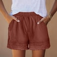 thumbnail image 3 of Women's High Waisted Lace Trim Shorts, Elastic Lightweight Summer Shorts with Fringe Hem and Pockets, Stylish Casual Flowy Shorts for Beach Vacation Daily Wear Brick Red S, 3 of 7