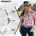 thumbnail image 5 of COEQINE Women V Neck Golf Shirts Lightweight Short Sleeve Polo Shirts Hummingbird Rose and Heart Print Moisture Wicking Tennis Activewear for Valentine's Day, 2XL, 5 of 7