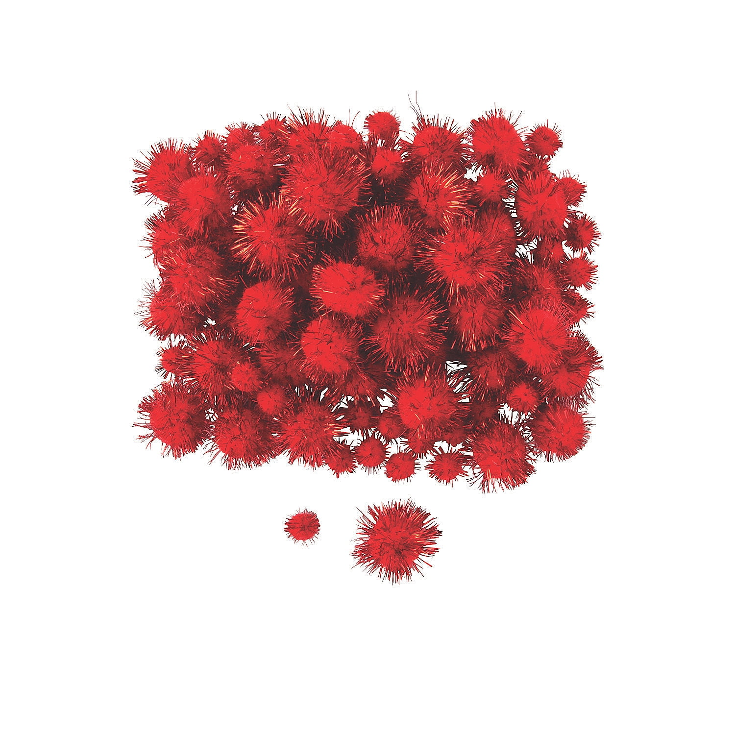 Red Tinsel Pom Poms (100Pc) Craft Supplies 100 Pieces