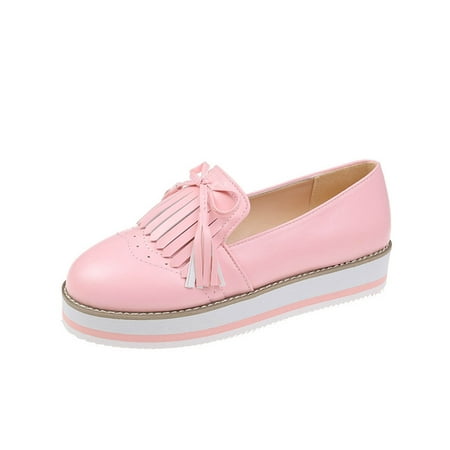 

Cglfd New Platform Flat Casual Lazy Shoes Round Toe Bow Ladies Tassel Single Shoes