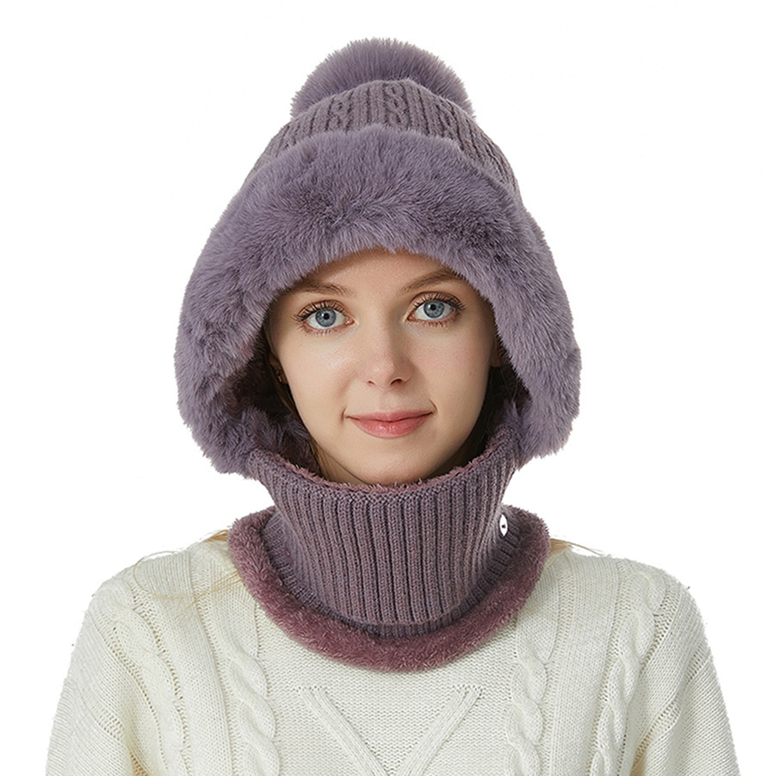 Tanhomme Winter Hats Fleece Lined Knit Cover Set Neck Circle Scarf Ski Snow Hat Cap Womens Hat Neck Kit Fashion Simple Versatile Knit Hat Womens Warm Ear Protecting