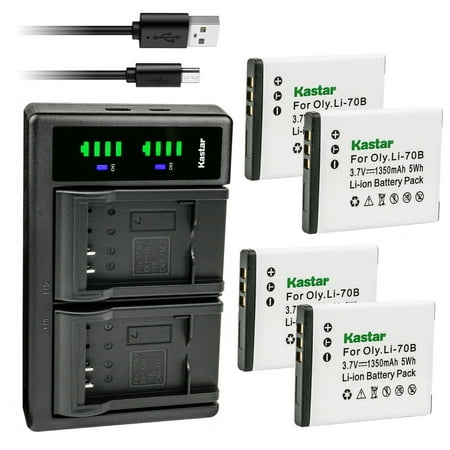 Kastar 4-Pack Battery and LTD2 USB Charger Compatible with Olympus Li-70B Li70B Battery Olympus Li-70C Li70C Charger Olympus D-700 D-705 D-710 D-715 D-745 FE-4020 FE-4040 FE-5040 Camera
