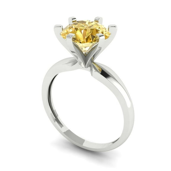 2.5 ct Round Cut Yellow Moissanite Solitaire Engagement Ring for Women in 14K White Gold